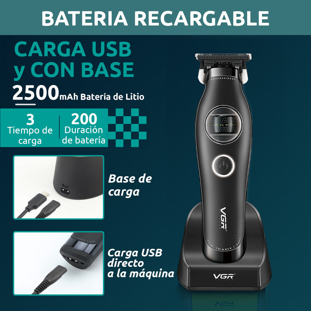 Máquina VGR V-880T Trimmer Profesional BLDC 7200 RPM Cortadora de Pelo