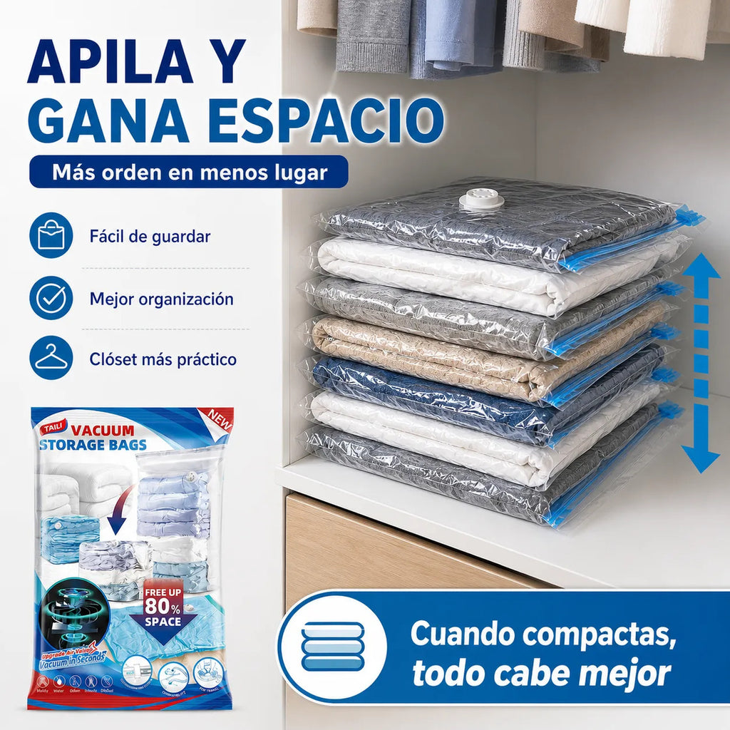 Set 6 Bolsa Al Vacío Ropa Reduce Volumen Ideal Viaje Clóset