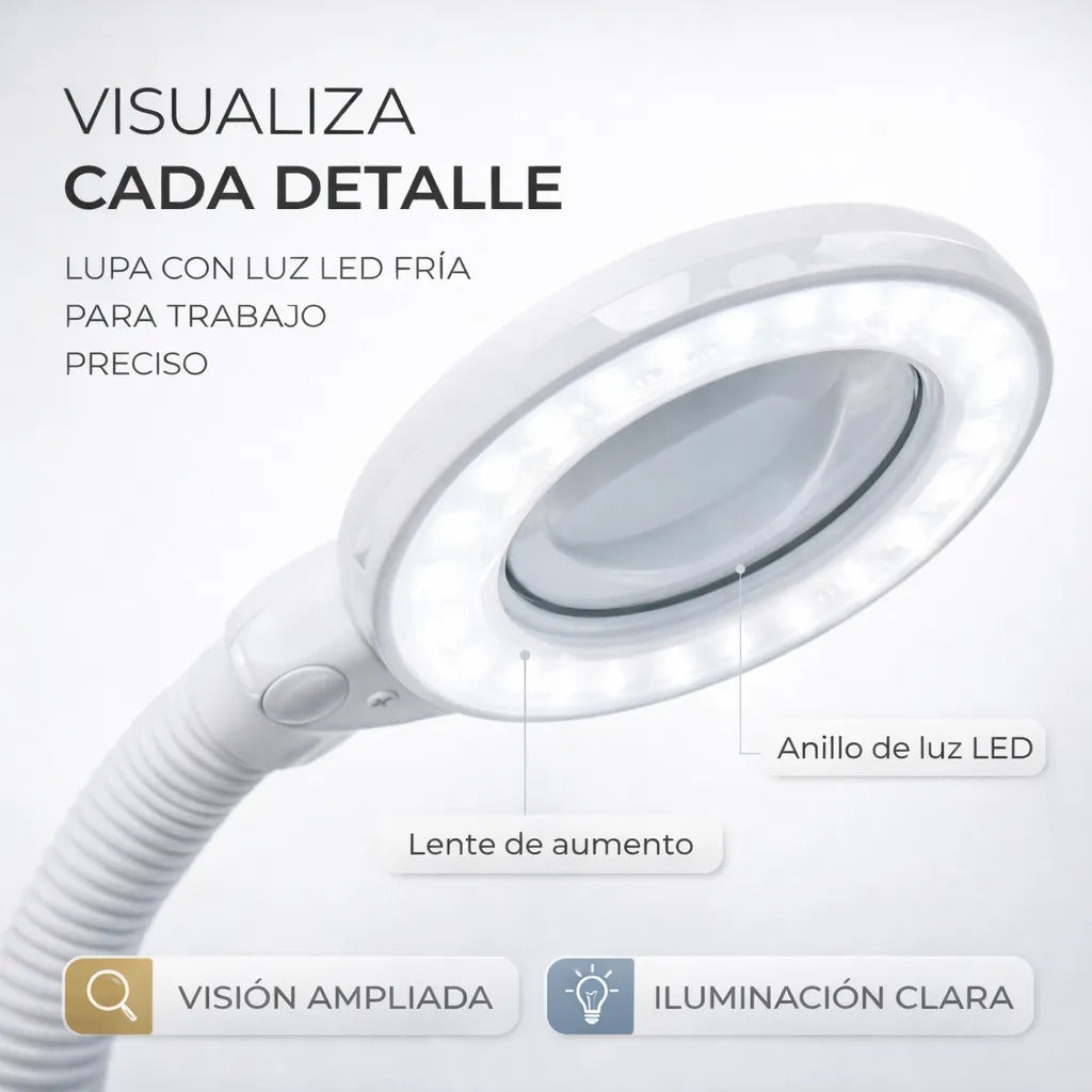 Lámpara Luz Fría Lupa Led Con Pedestal Trabajo Cómodo Altura Podologia Estetica Barberia
