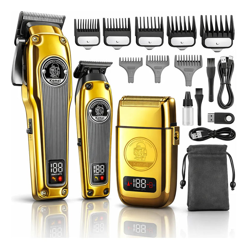 Maquina Cortar Pelo Profesional Inalámbrica Kit 3 En 1 Kemei