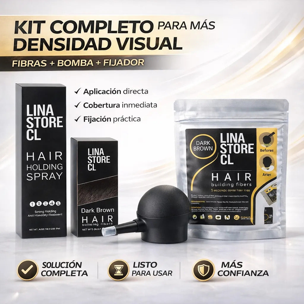 Kit Polvo Castaño Fibra Capilar + Bomba+fijador+ Sobre Carga