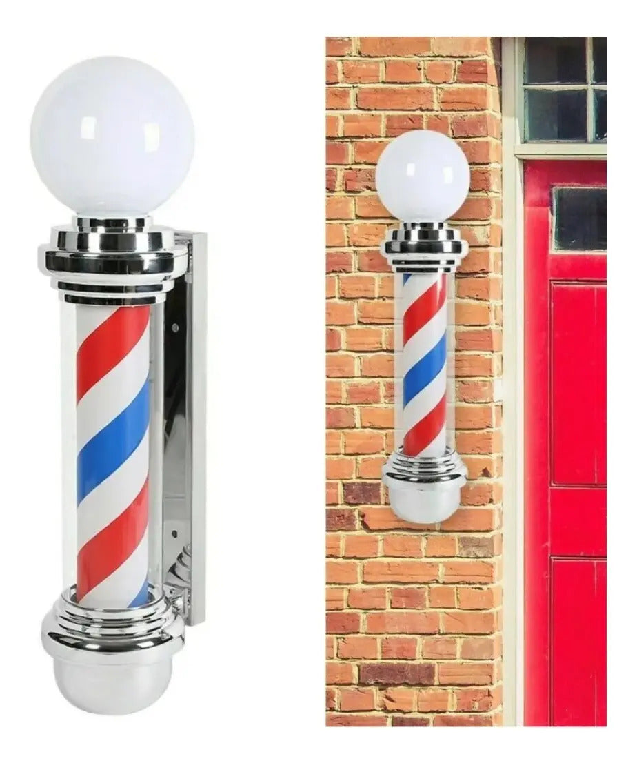Poste de Barbería Profesional 88cm - Luz LED Giratoria Tricolor Clásica