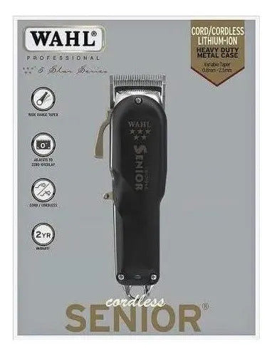 Máquina Wahl Senior Cordless Negra Clipper Profesional 220V