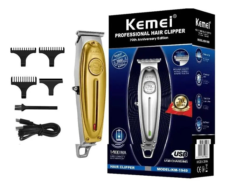 Pack Gold Profesional Kemei: Set 3 Máquinas Clipper 1986 + Trimmer 1949 + Shaver 2028