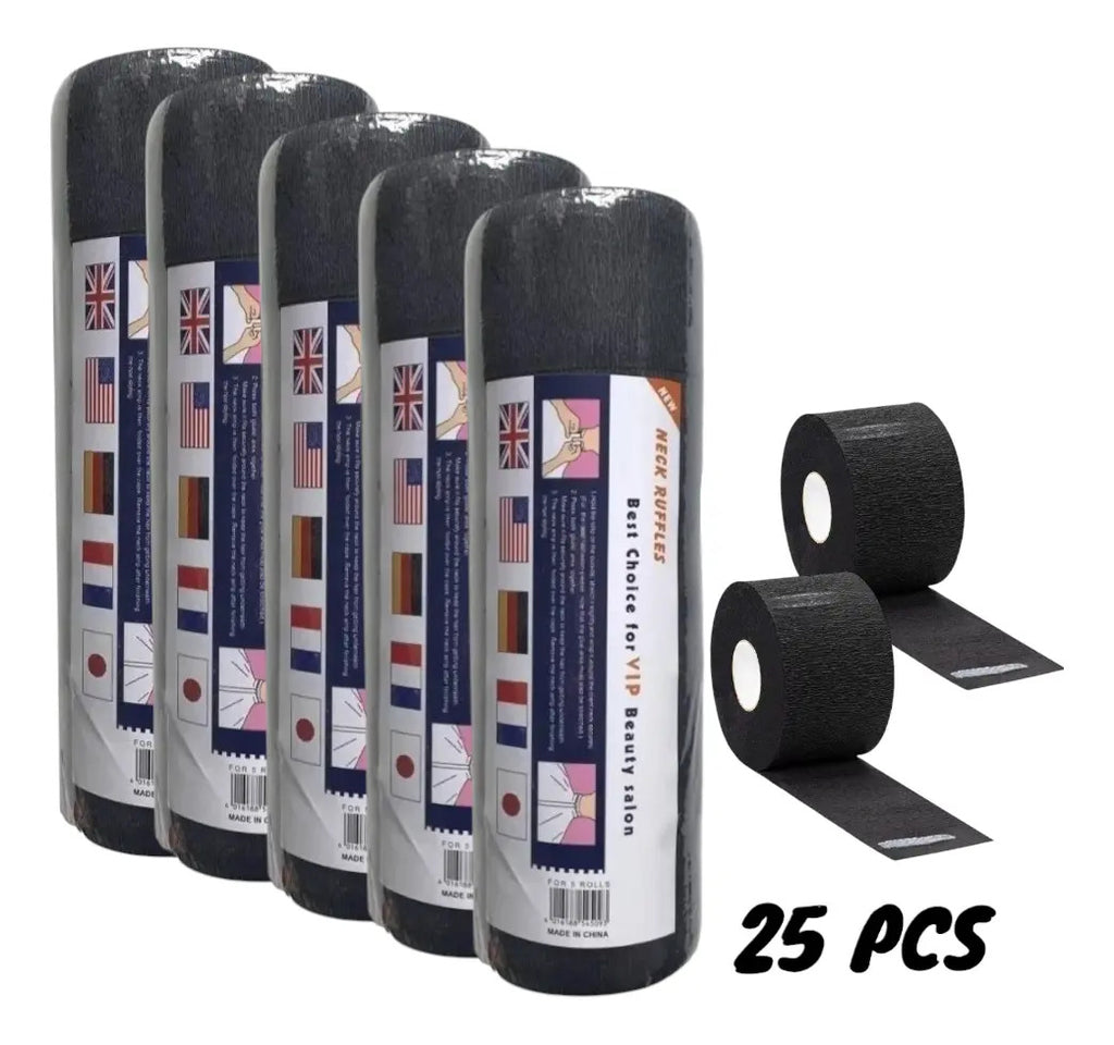 Combo 25 Pcs Papel Cuello Negro Insumo Barberia Cubre Cuello Negro
