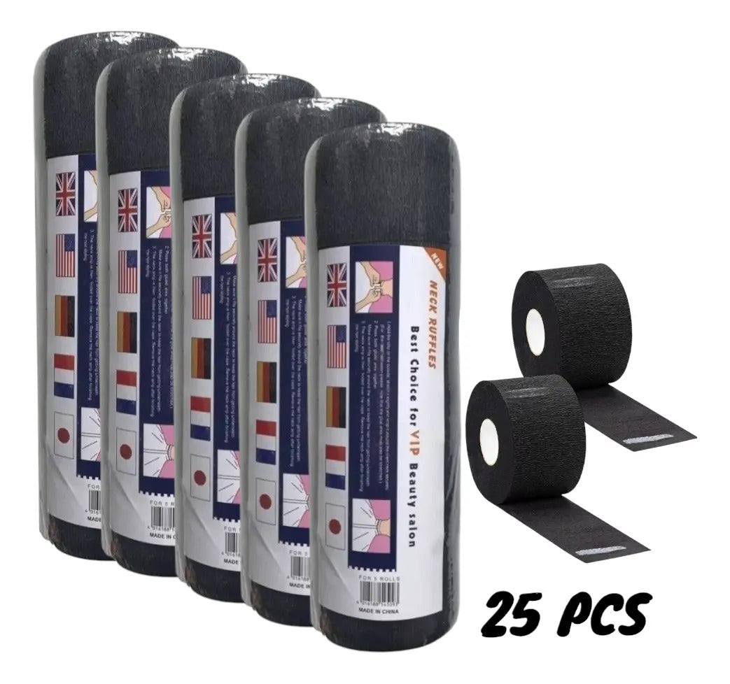 Combo 25 Pcs Papel Cuello Negro Insumo Barberia Cubre Cuello Negro
