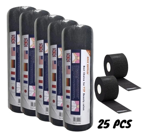 Combo 25 Pcs Papel Cuello Negro Insumo Barberia Cubre Cuello Negro