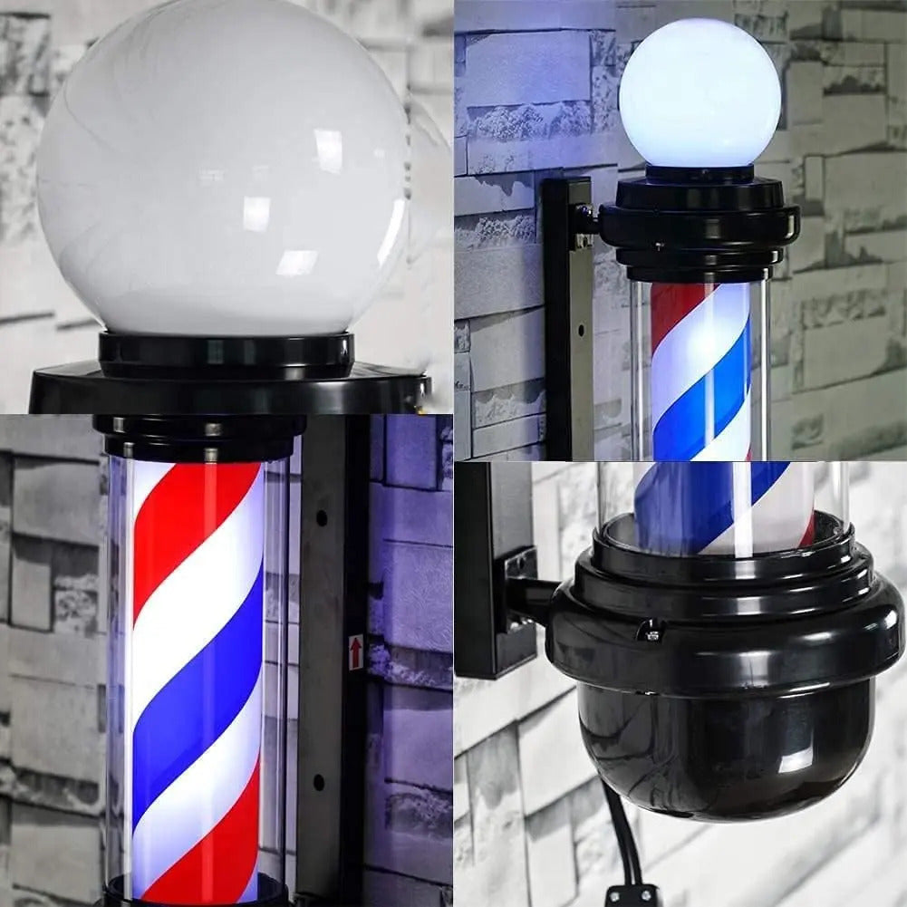 Poste de Barbería Profesional 88cm - Luz LED Giratoria Tricolor Clásica
