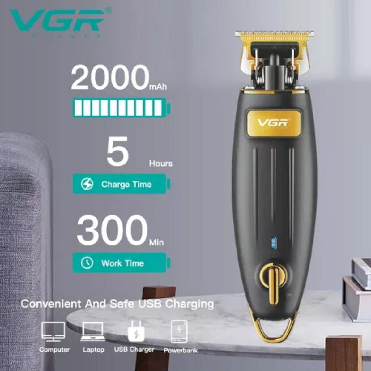 Pack VGR V-192 Trimmer + Shaver 355 Profesional Barbería Recargable