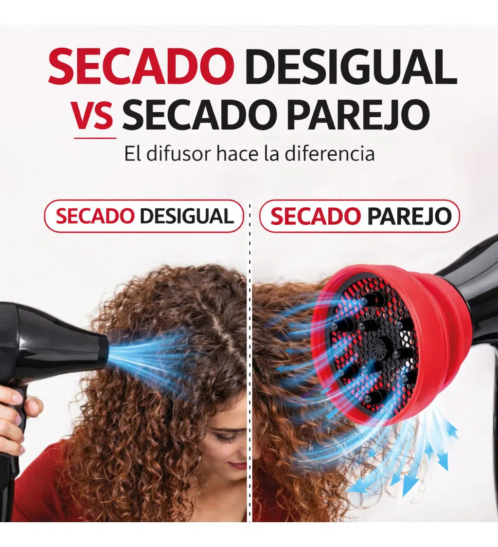 Difusor De Secador Silicona Plegable Universal Negro Fucsia