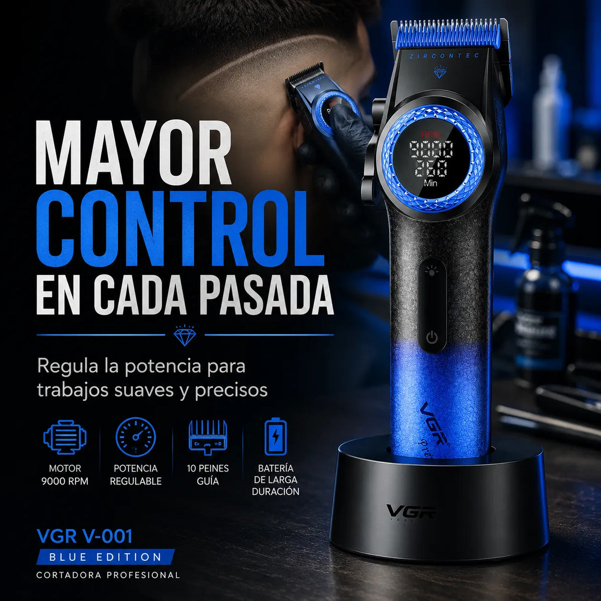 Cortapelos Profesional Vgr V-001 Potencia Regulable 9000 Rpm