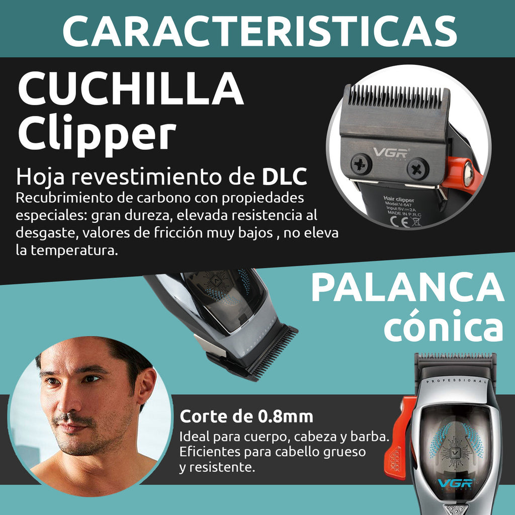 Máquina VGR V-647 Cortadora de Pelo Profesional Inalámbrica 9000 RPM