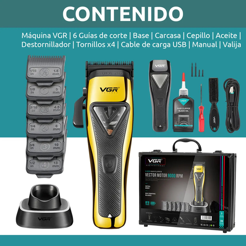 Máquina Cortar Pelo VGR V-015 Profesional 9000RPM Motor Vector con Base