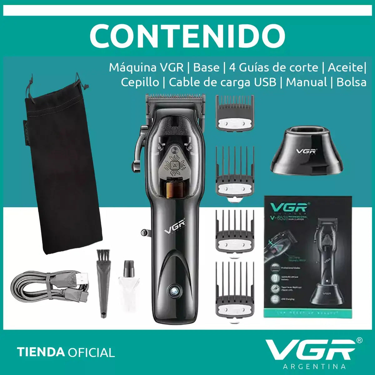 Máquina VGR V-653 Cortadora de Pelo Profesional Recargable 9000 RPM