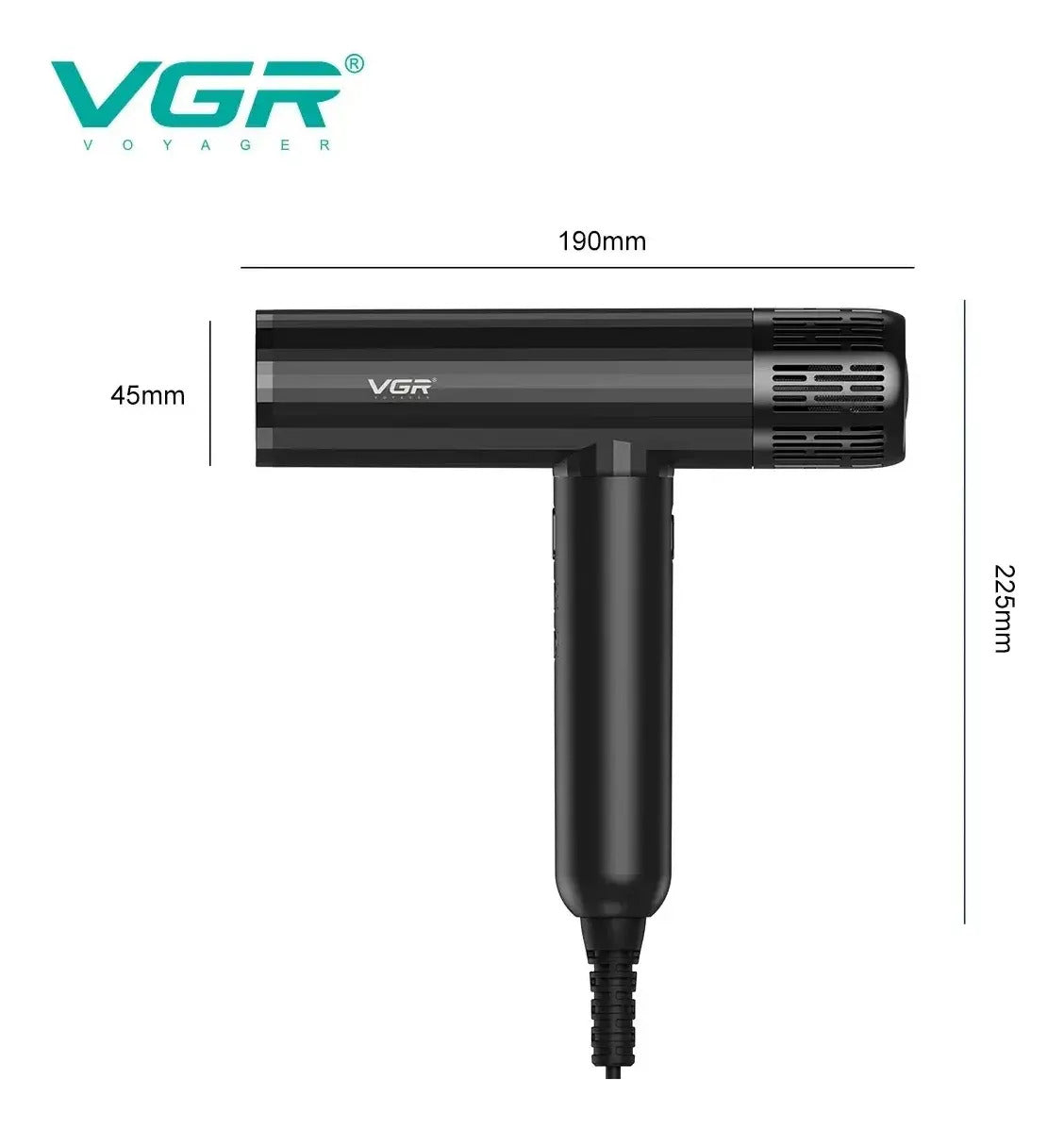 Secador de Pelo Profesional VGR V-427 Iónico Motor BLDC + Difusor y Boquillas