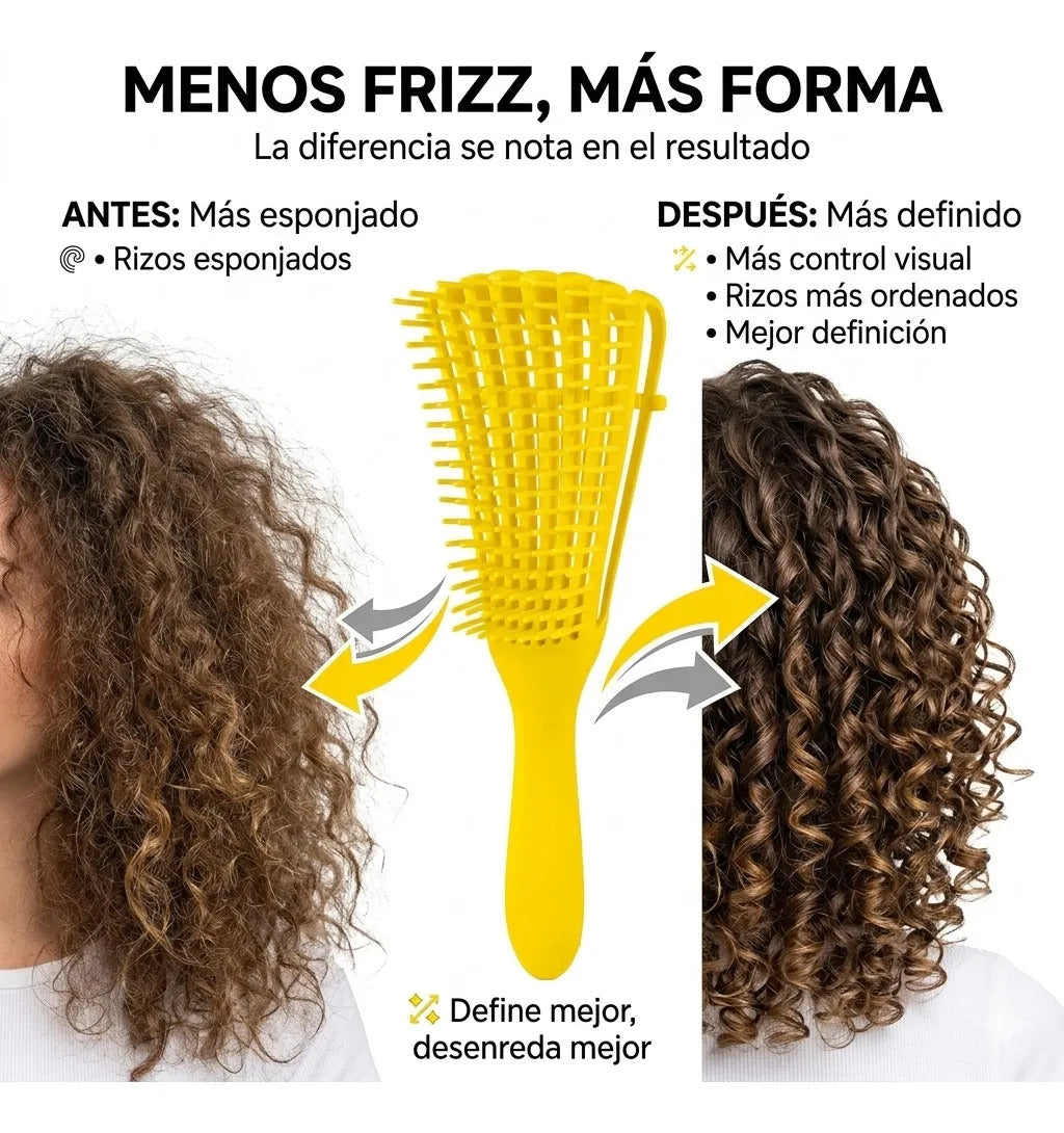 Cepillo Cabello Rizado Desenreda Fácil Rizos Amarillo