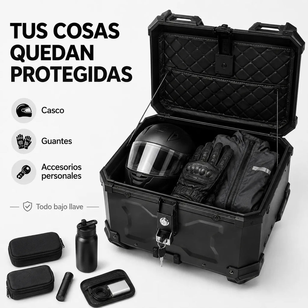 Maleta Moto 45l Antirrobo Con Llave Top Case Negro