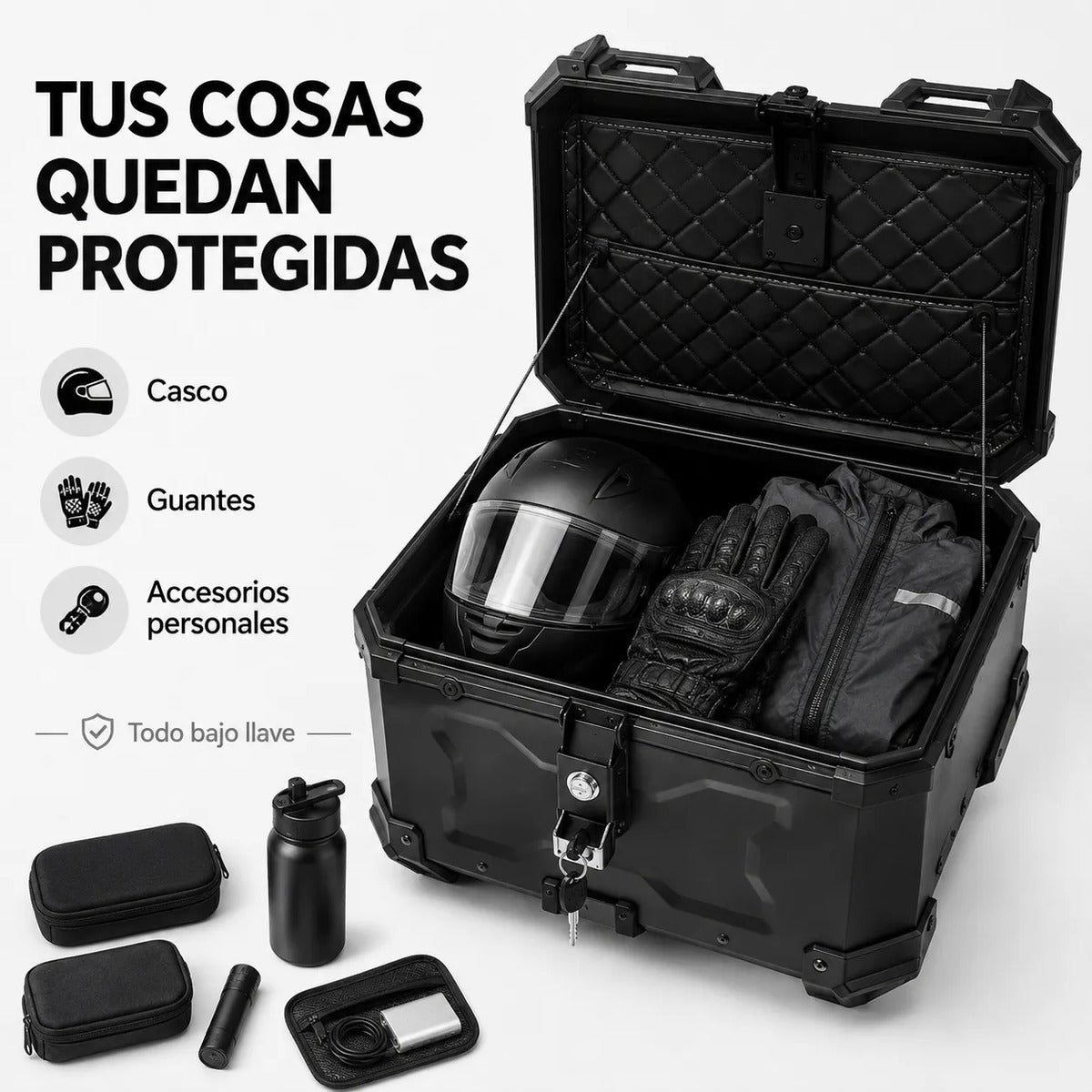 Maleta Moto 45l Antirrobo Con Llave Top Case Negro