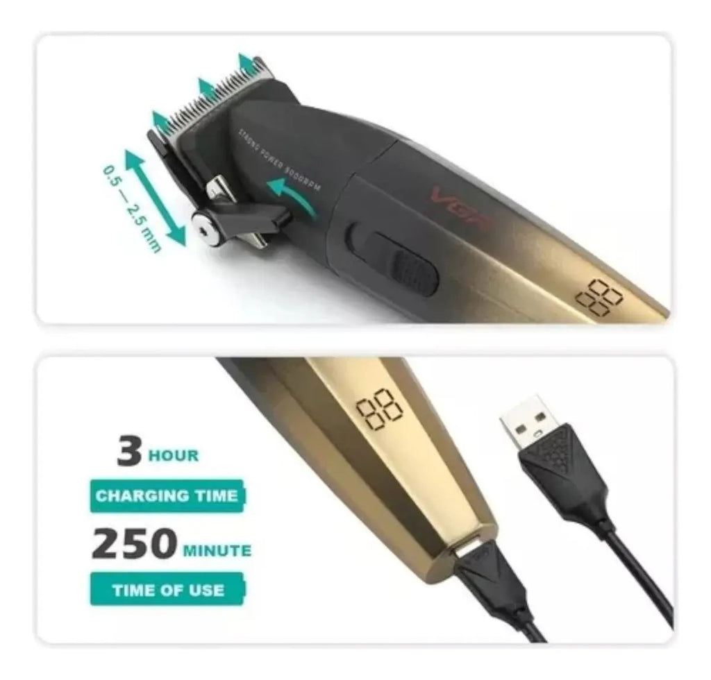 Combo VGR Profesional Clipper 003 + Trimmer 192 + Shaver 355 Barbería Completo