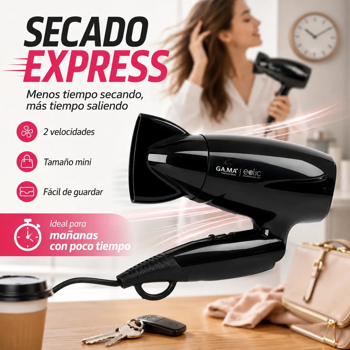 Secador De Pelo Gama Mini Plegable Italy Eolic Travel 1500w