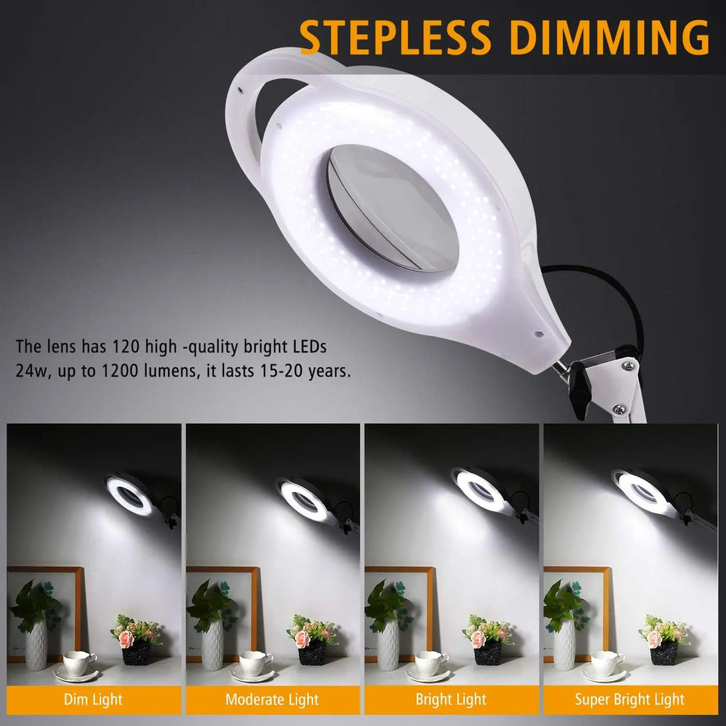 Lámpara de Mesa Profesional con Lupa y Luz LED Regulable - Brazo Articulado 104cm