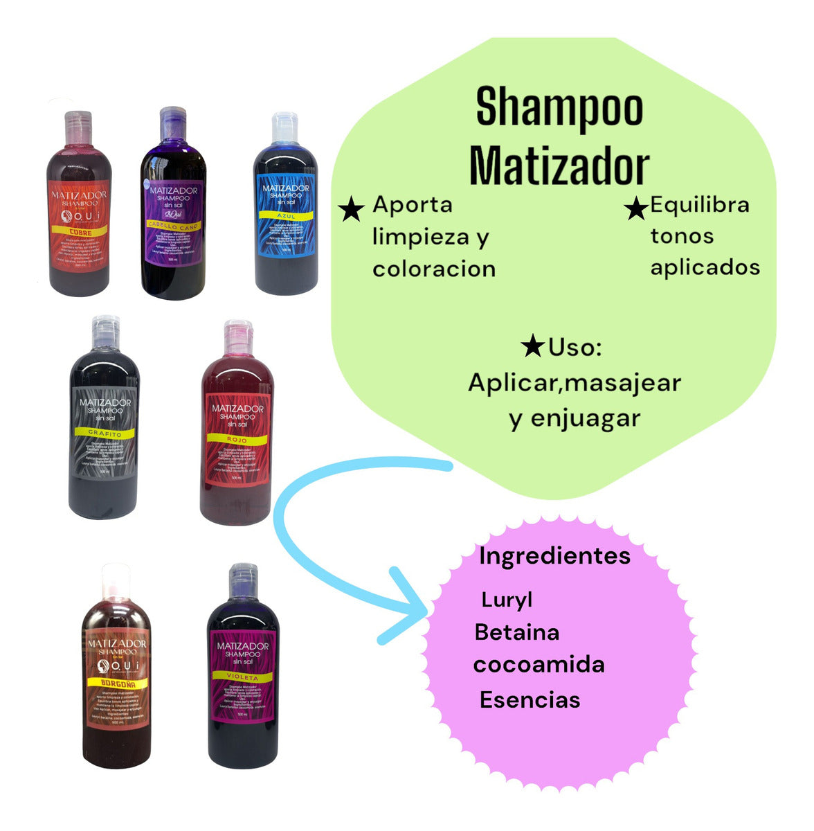 Pack 3 Shampoo Matizadores Profesionales - Rojo, Azul, Violeta y Grafito