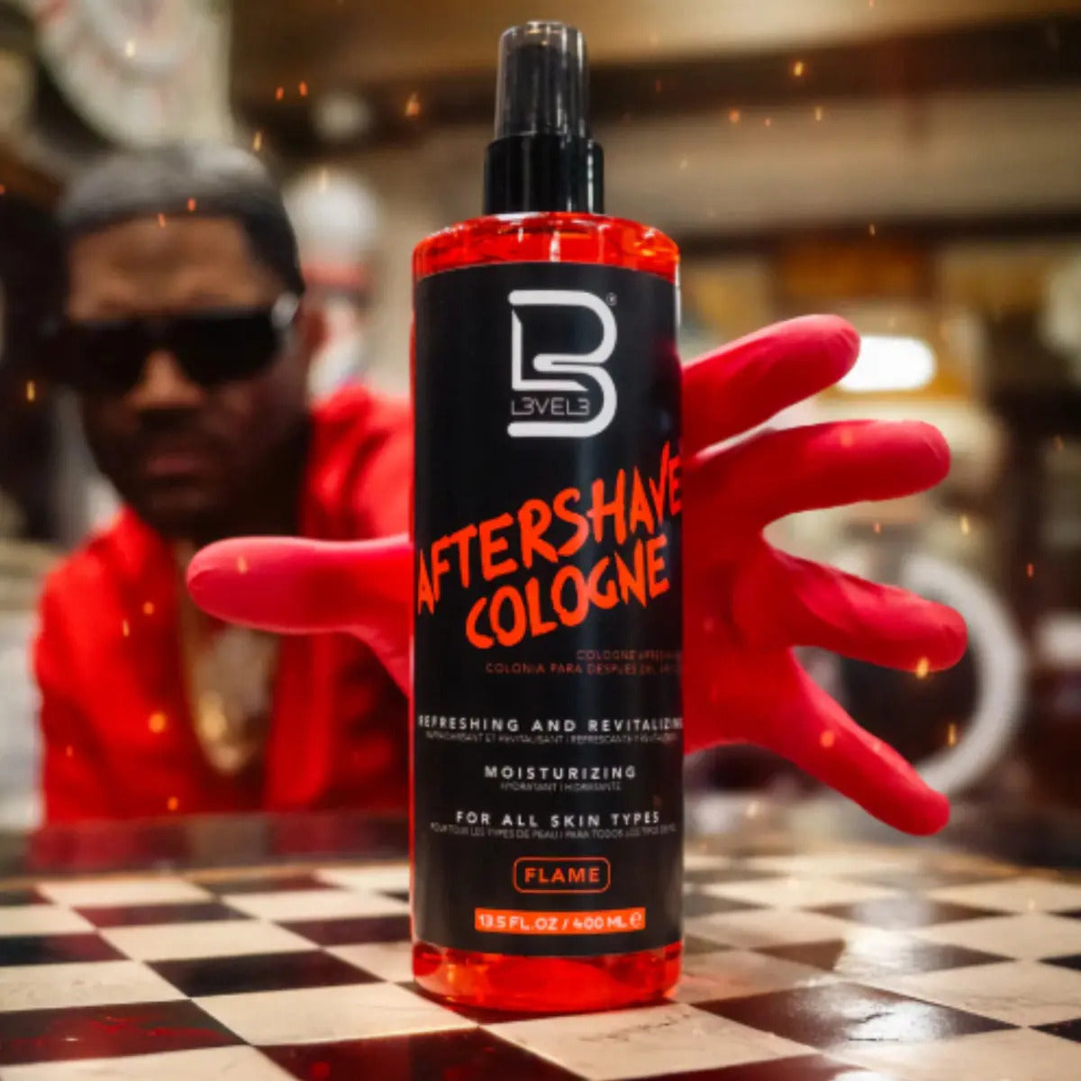 After Shave Colonia Level 3 Flame Roja - Loción Post Afeitado Profesional 400ml