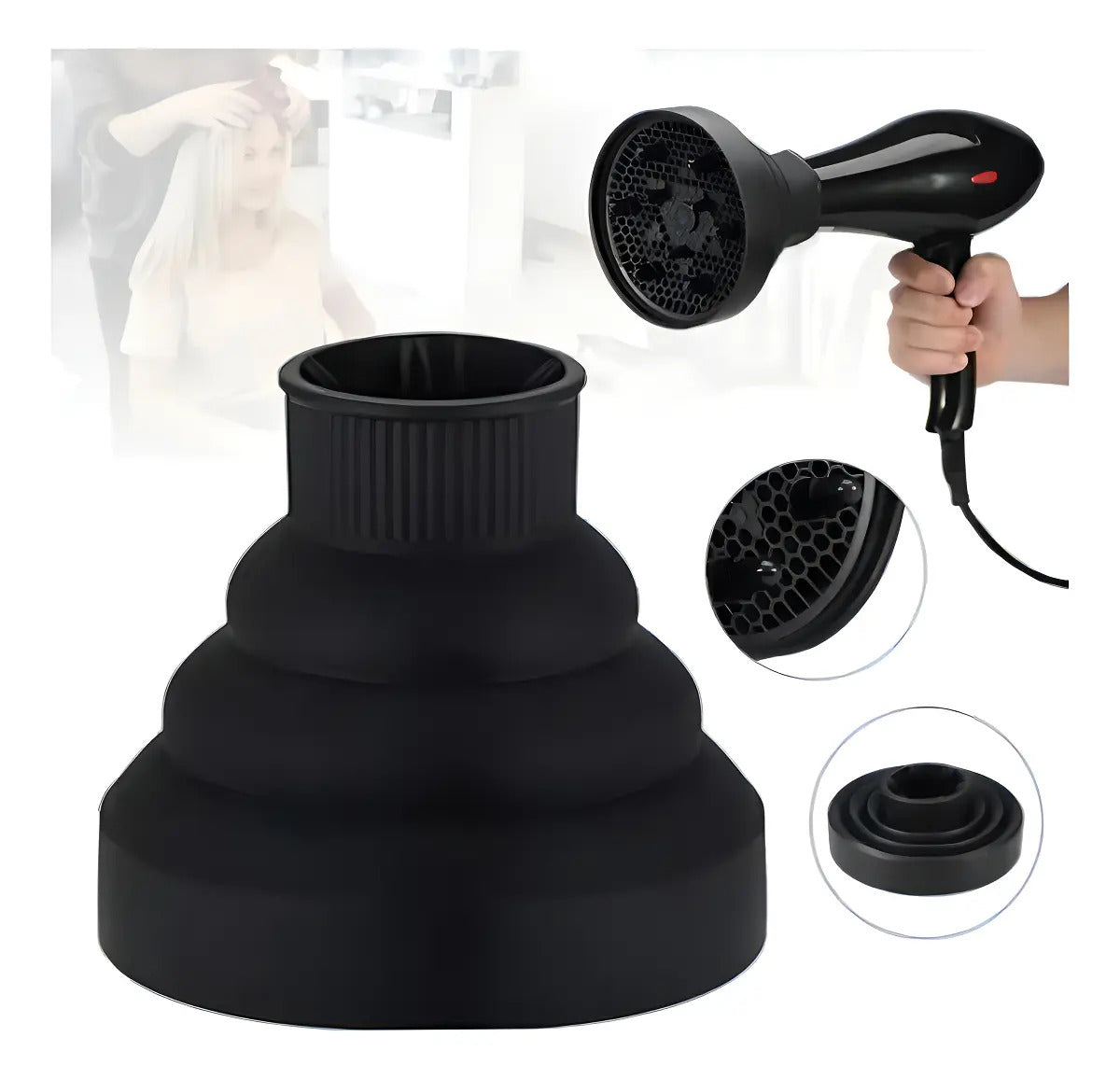 Difusor de Silicona Plegable Universal para Secador - Negro/Fucsia
