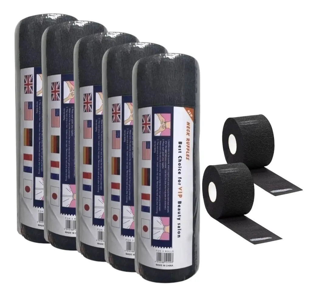 Combo 25 Pcs Papel Cuello Negro Insumo Barberia Cubre Cuello Negro