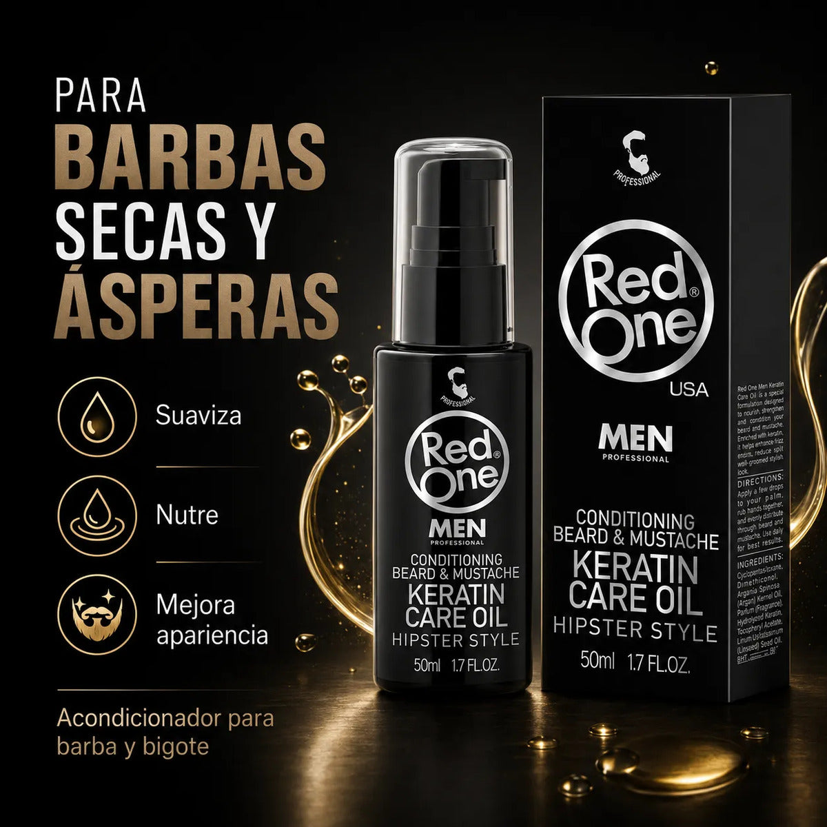Aceite Para Barba Y Bigote Hidrata Barba Seca Red One 50ml