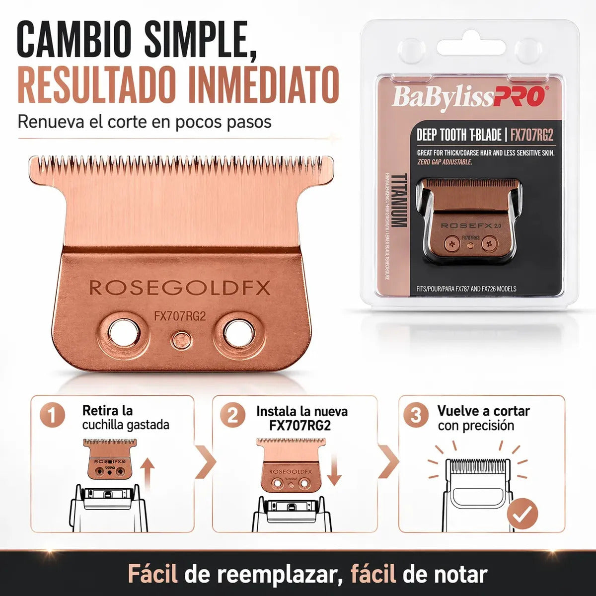 Repuesto Cuchilla Babyliss Pro Rose Gold Deep Tooth Fx707rg2
