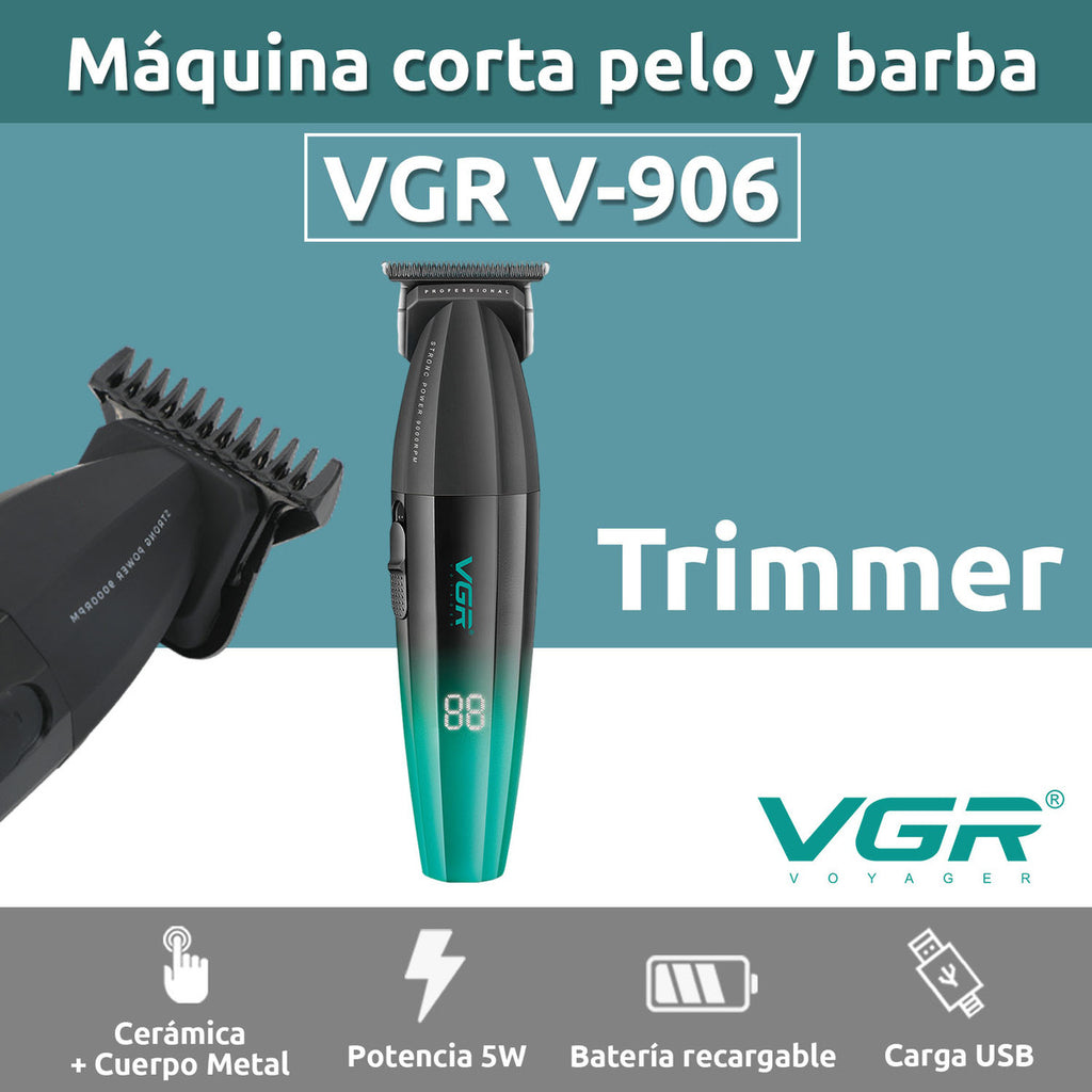 Máquina VGR V-906 Patillera Profesional Inalámbrica 9000 RPM Trimmer
