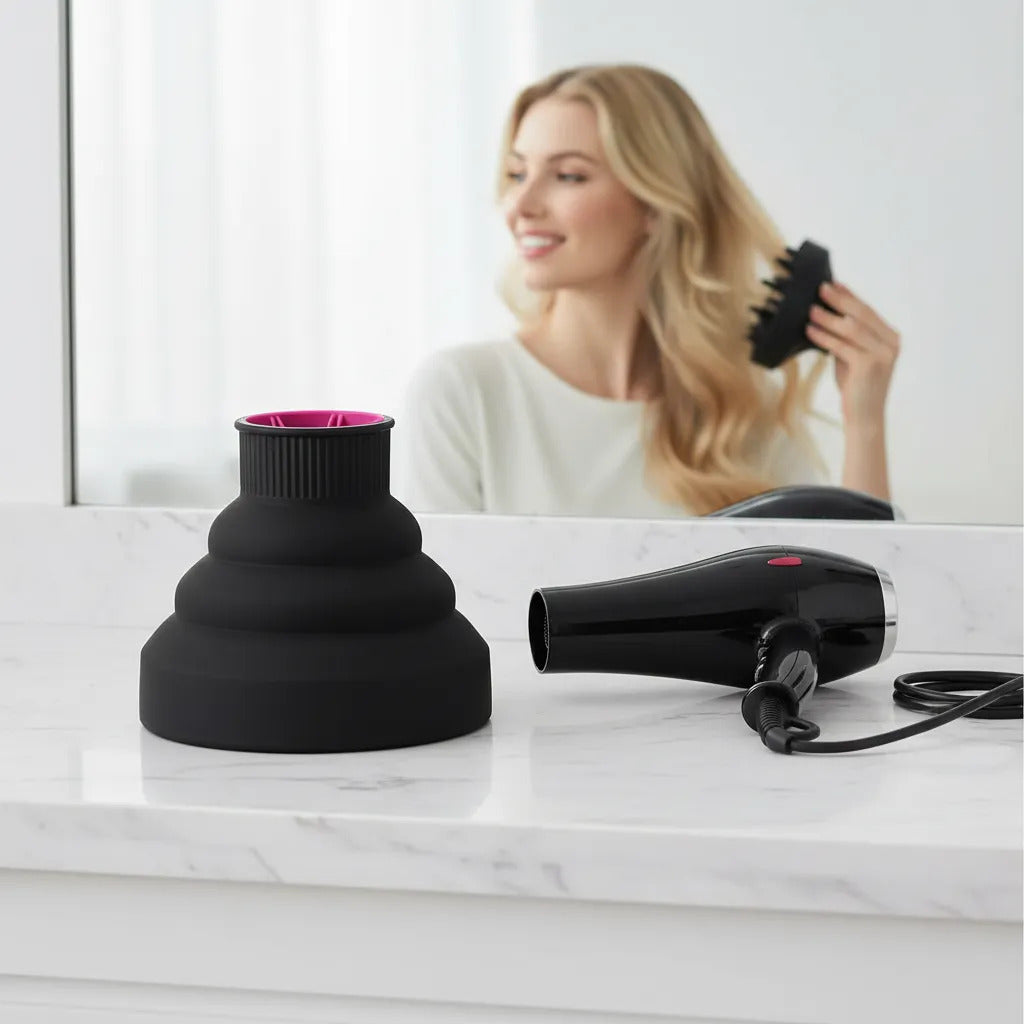 Difusor De Secador Silicona Plegable Universal Negro Fucsia