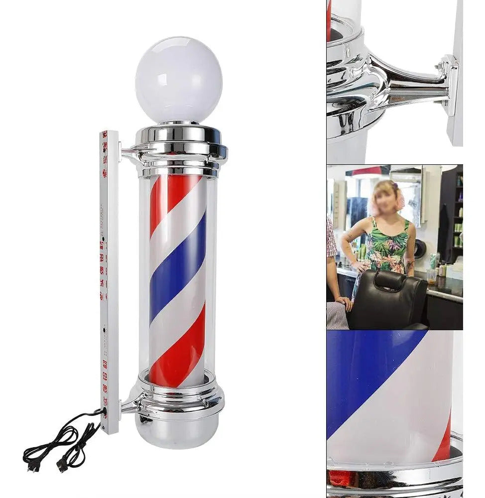 Poste de Barbería Profesional 88cm - Luz LED Giratoria Tricolor Clásica