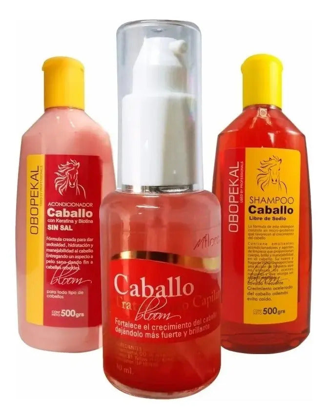 Kit Obopekal Cola de Caballo - Shampoo y Acondicionador Sin Sal + Aceite y Crema