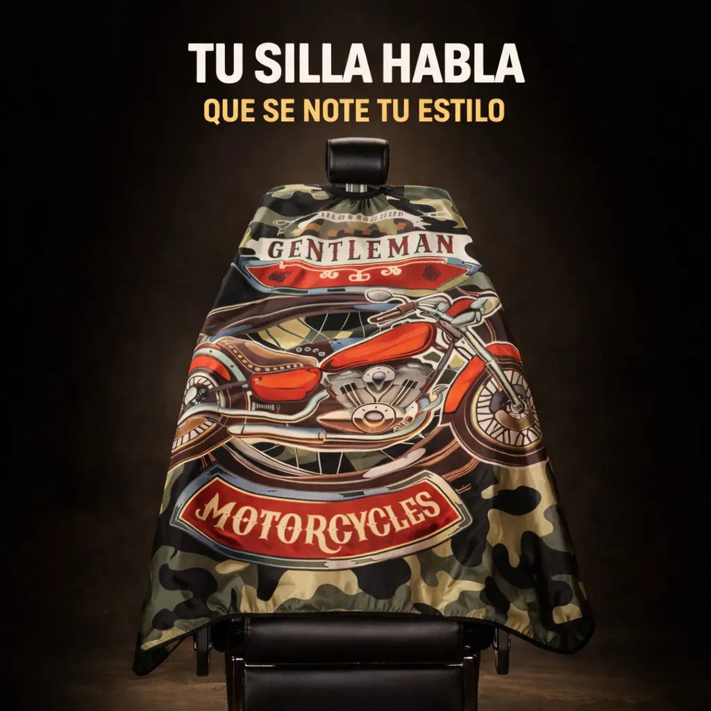 Capa Barbería Hombre Mayor Confort Diseño Moto Camuflaje