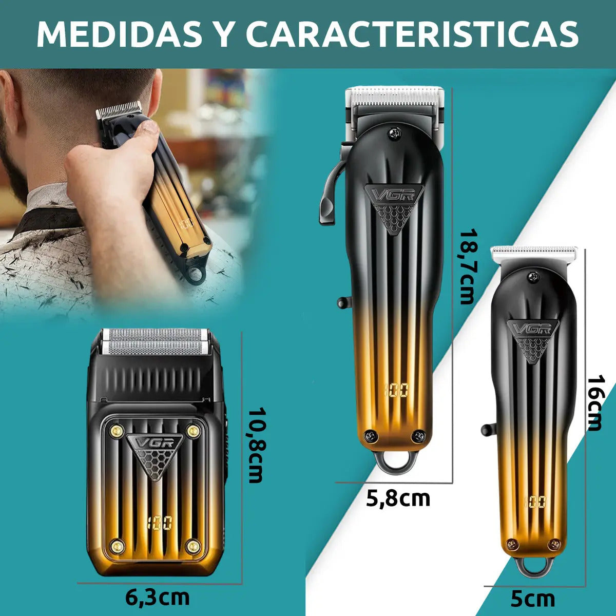 Kit VGR V-644 3 en 1 Clipper + Trimmer + Shaver Profesional