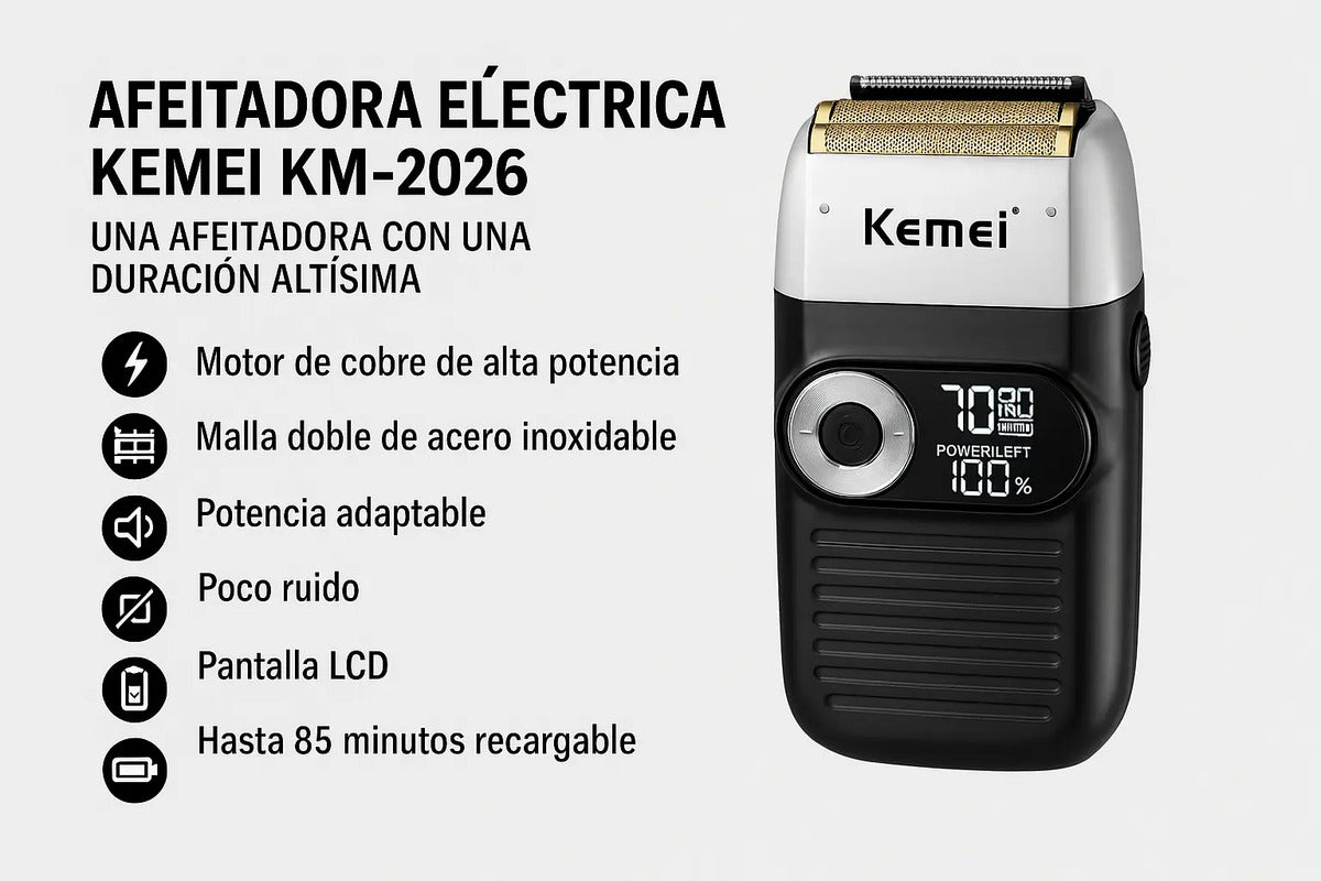 Afeitadora Profesional Kemei KM-2026: Rasuradora Dual con Pantalla LCD