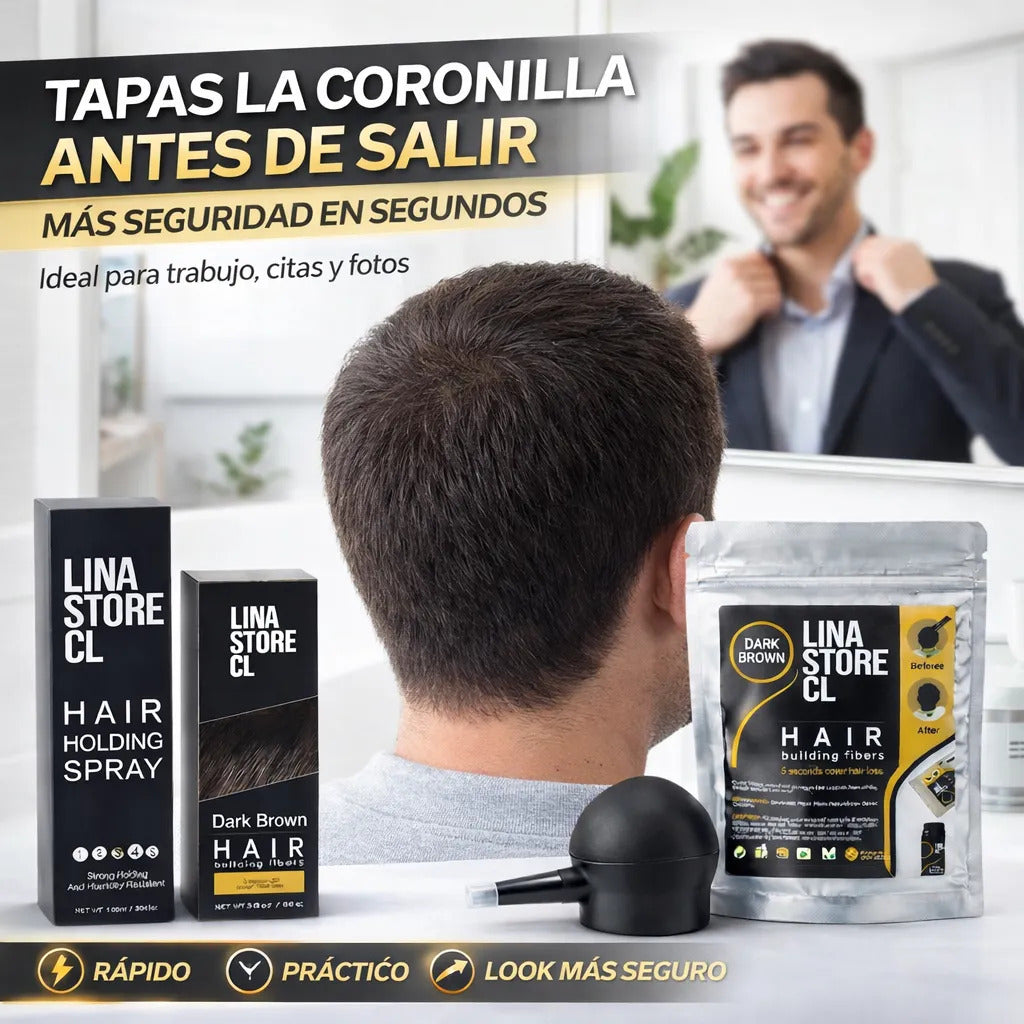 Kit Polvo Castaño Fibra Capilar + Bomba+fijador+ Sobre Carga