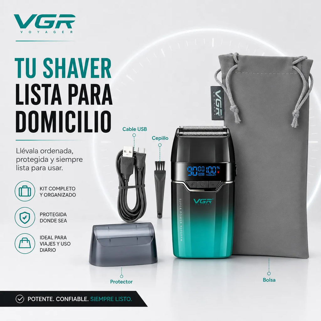Afeitadora Vgr Barba Carga Rápida Shaver 9000 Rpm - V-308