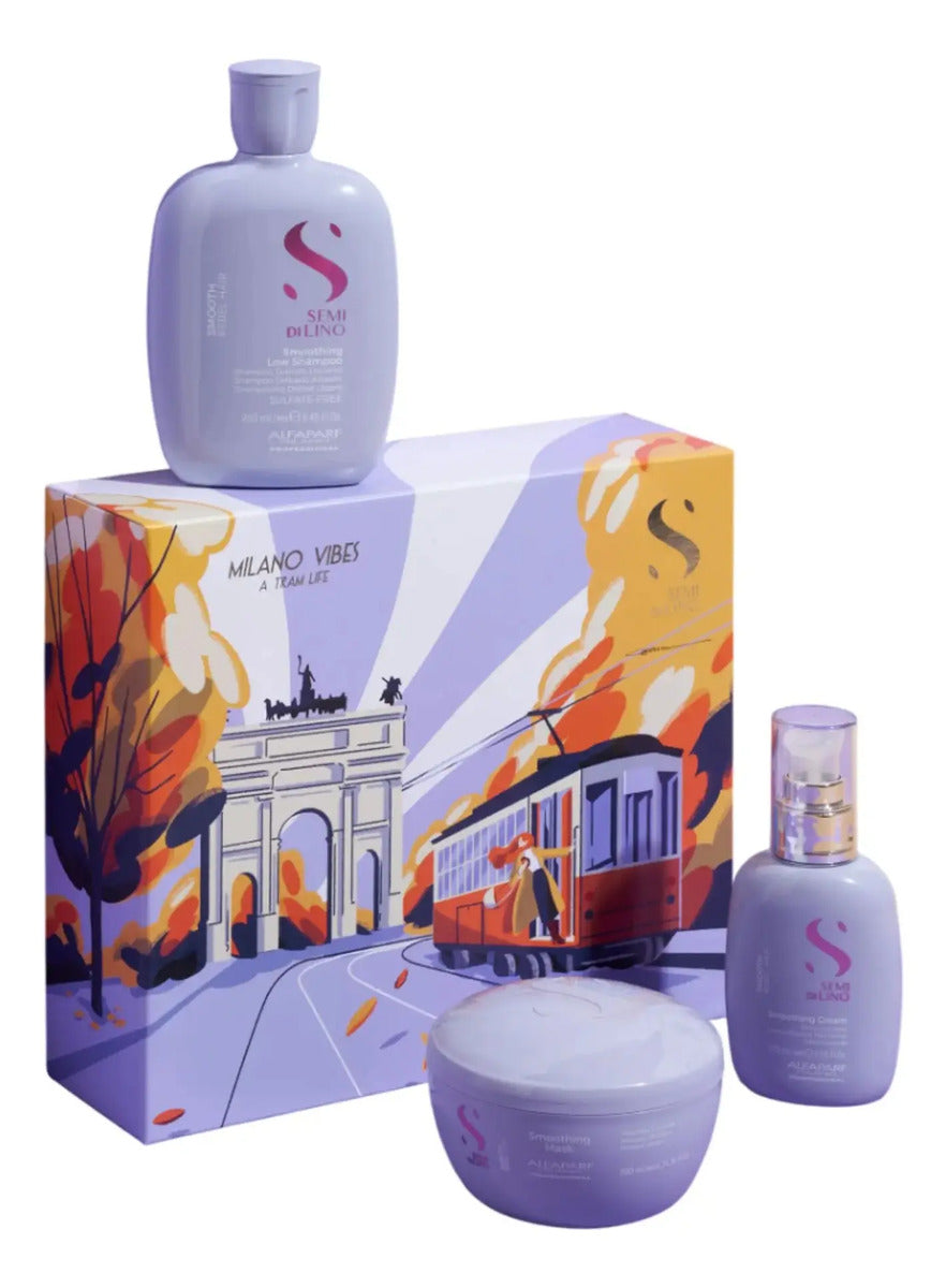 Pack Alfaparf Semi Di Lino Smooth Profesional - Shampoo, Acondicionador y Crema Disciplinante