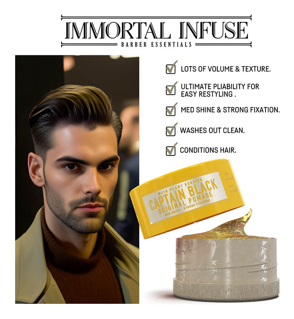 Pomada Immortal NYC Captain Black - Fijación Fuerte y Brillo Medio 150ml