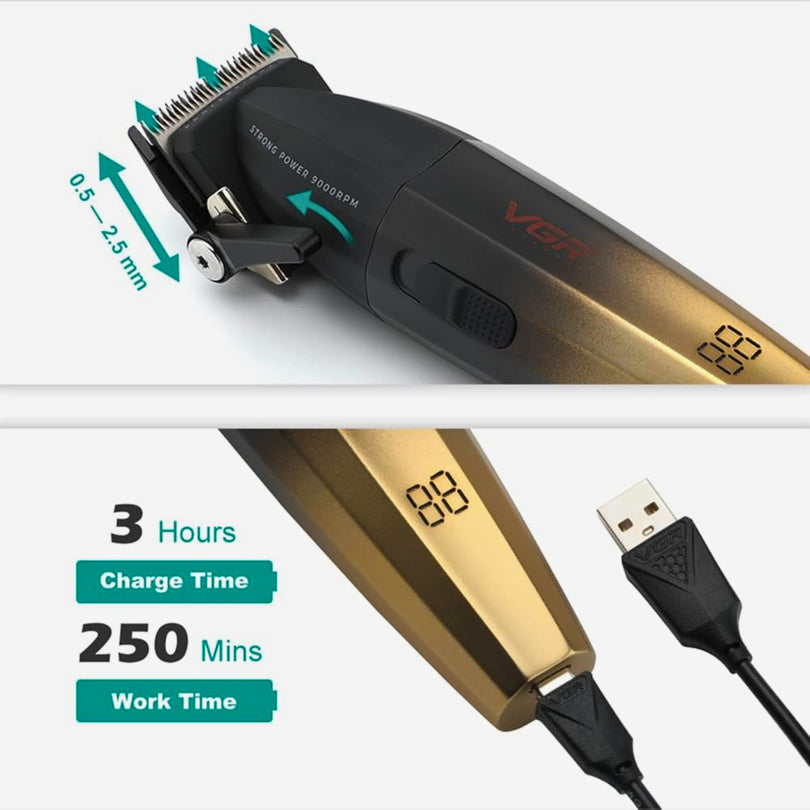 Combo VGR V-003 Clipper + V-906 Trimmer Profesional Dorado