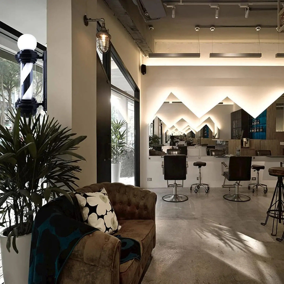 Poste de Barbería Profesional 88cm - Luz LED Giratoria Tricolor Clásica
