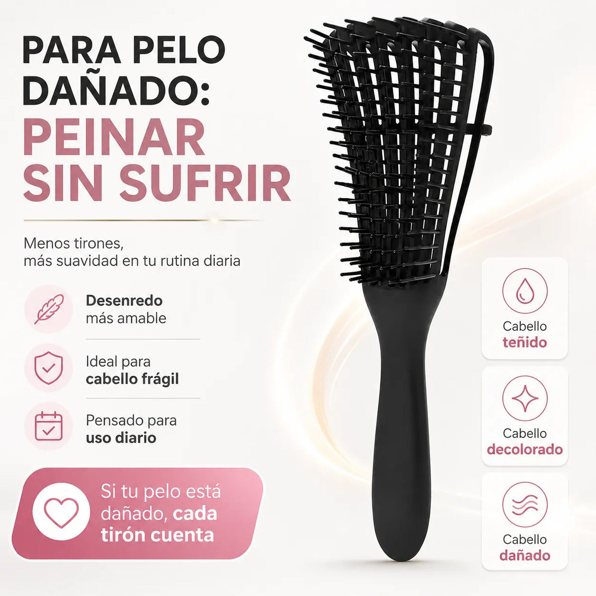 Cepillo  Cabello Rizado Desenreda Fácil Cerdas Negro