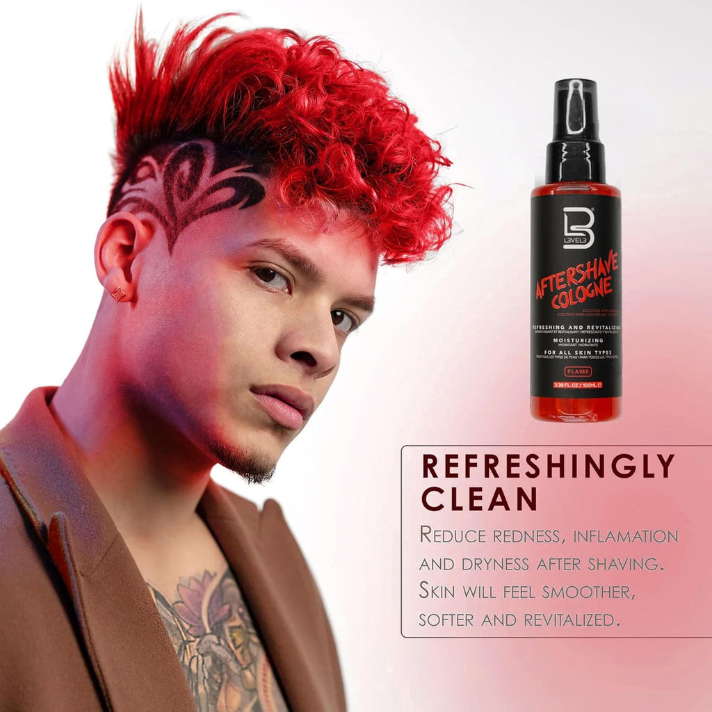After Shave Colonia Level 3 Flame Roja - Loción Post Afeitado Profesional 400ml