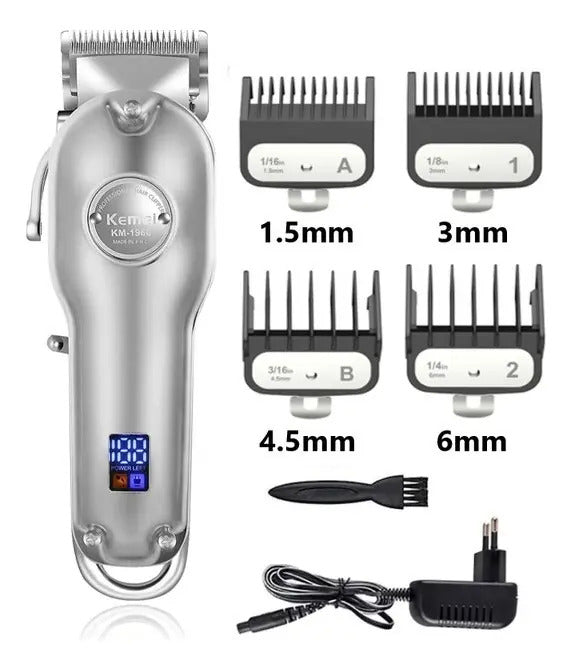 Kit Barbería Profesional Kemei: Clipper 1986 + Shaver 2026 + Trimmer i32s