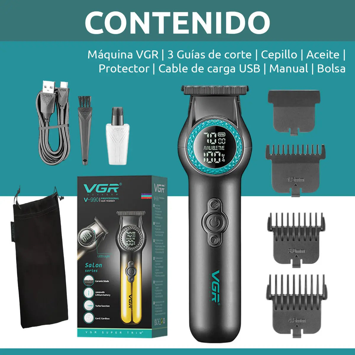 Trimmer VGR V-990 Profesional Inalámbrica 8000RPM Luz LED Turbo