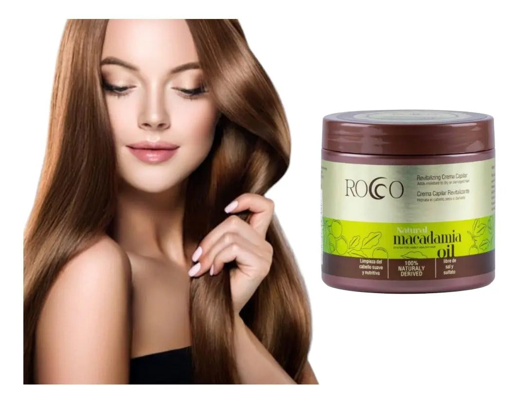 Kit Capilar Rocco Macadamia Oil Profesional - Shampoo, Acondicionador y Crema 500ml