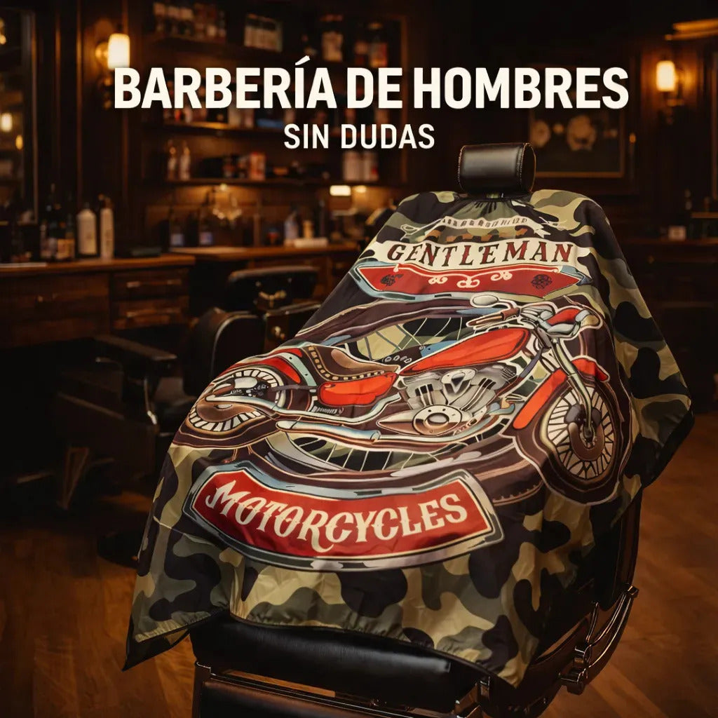 Capa Barbería Hombre Mayor Confort Diseño Moto Camuflaje
